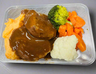 Chicken & Herb Rissoles With Mashed Pumpkin, Steamed Vegetables & Gravy