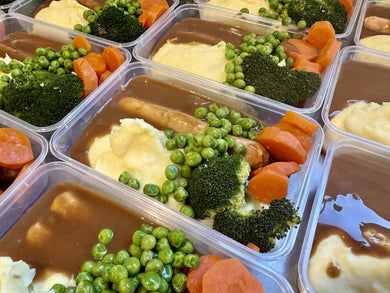 Bangers & Mashed In Gravy With Steamed Veggies
