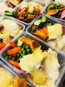 Corned Beef With Creamy Mashed Potato & Fresh Steamed Vegetables