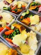 Corned Beef With Creamy Sweet Potato Mash & Fresh Steamed Vegetables